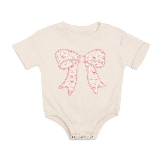 Ditsy Floral Bow Patch Romper in Natural