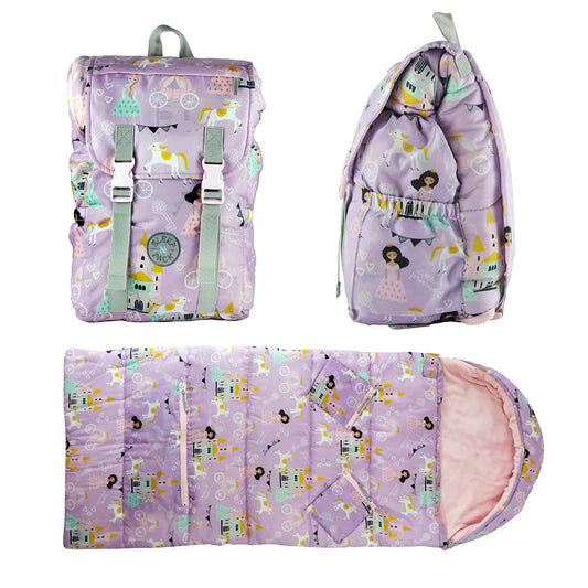 Packable Little Kid's Sleeping Bag & Backpack - Princesses