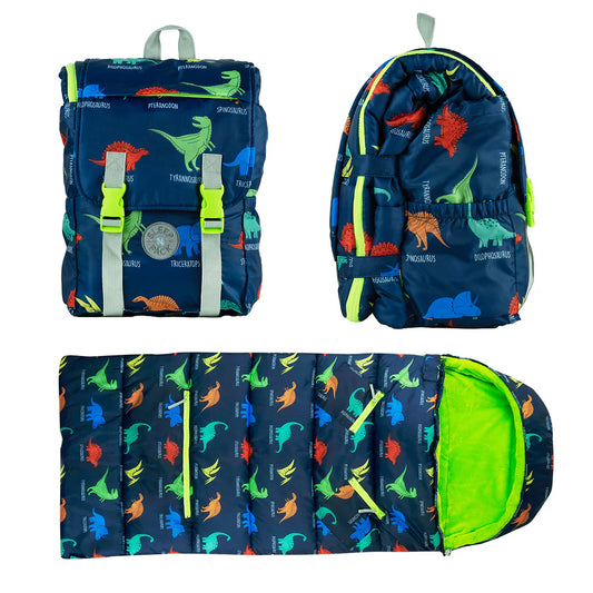 Packable Little Kid's Sleeping Bag & Backpack - Dinosaurs