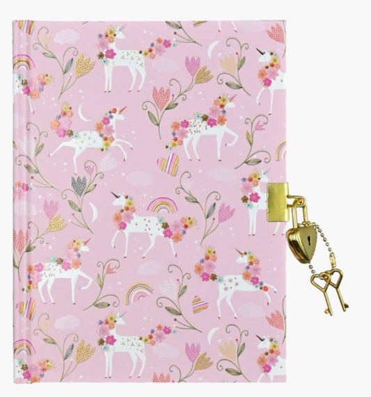 Unicorn Blooms Locking Hardback Journal