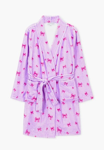 Preppy Goose Lavender Bows Plush Robe
