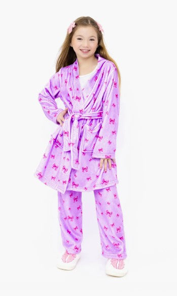 Preppy Goose Lavender Bows Plush Robe