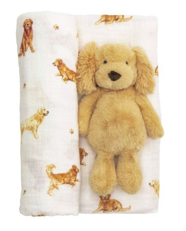 Retriever Swaddle & Rattle Set