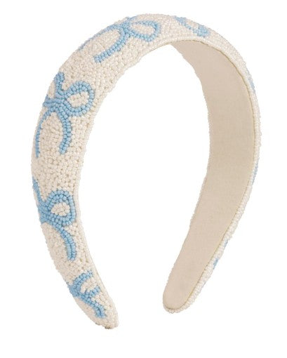 Blue Bow Beaded Headband