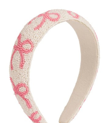Pink Bow Beaded Headband