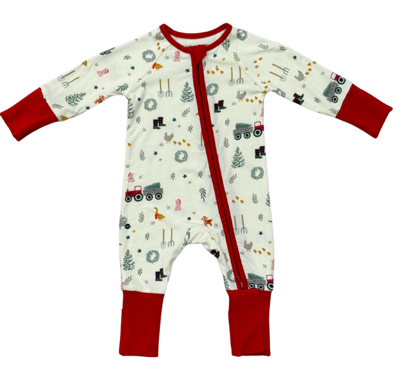 Christmas Farm LS Zip Romper