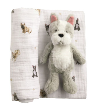 Frenchie Swaddle & Rattle Set