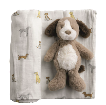 Puppy Swaddle & Rattle Set