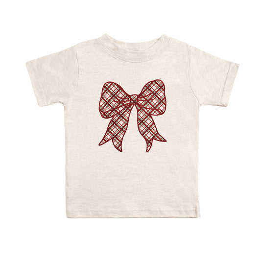 Christmas Plaid Bow Patch Short Sleeve T-Shirt