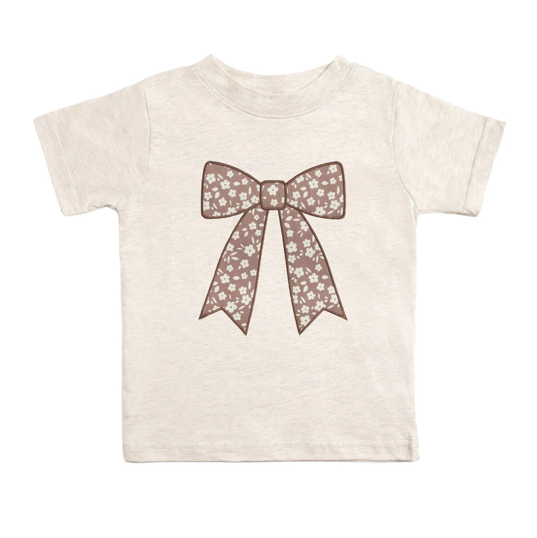 Mocha Floral Bow Patch Short Sleeve T-Shirt