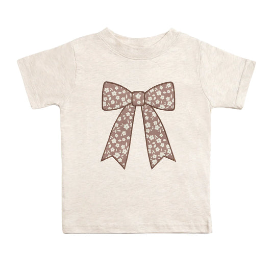 Mocha Floral Bow Patch Short Sleeve T-Shirt