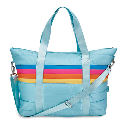Blue Retro Stripe Puffer Tote Bag