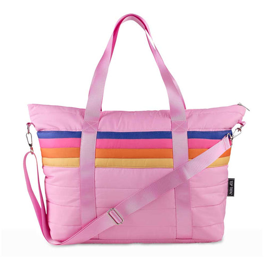 Pink Retro Stripe Puffer Tote Bag