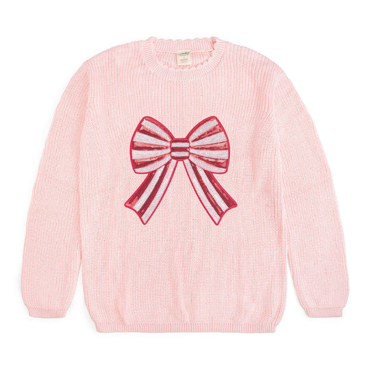 Candy Cane Sequin Bow Sweater