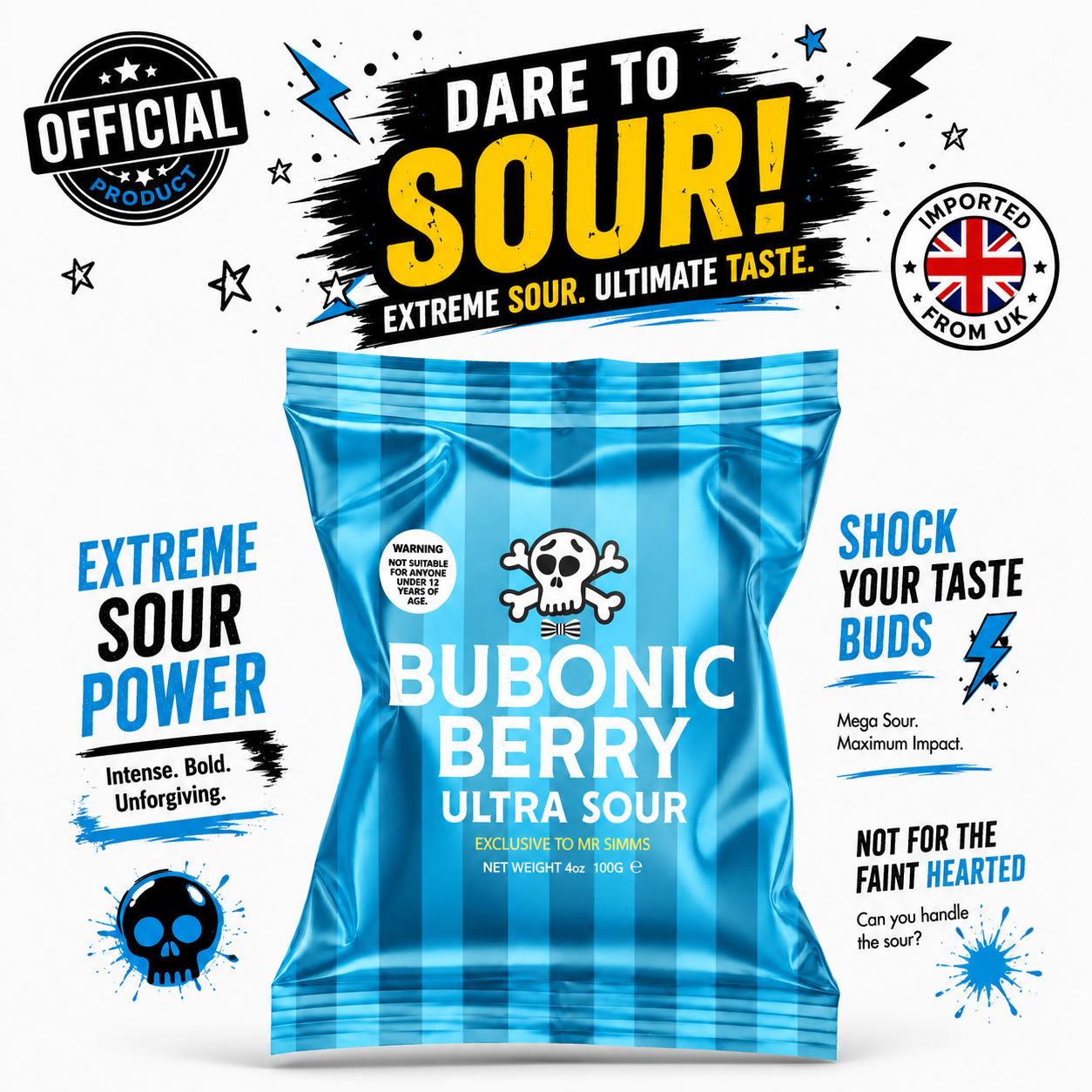 Mr. Simms Sweet Shoppe: Bubonic Berry Ultra Sour (100g) Imported From England