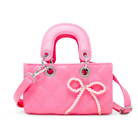 Quilted Rectangle Bow Charm Handbag