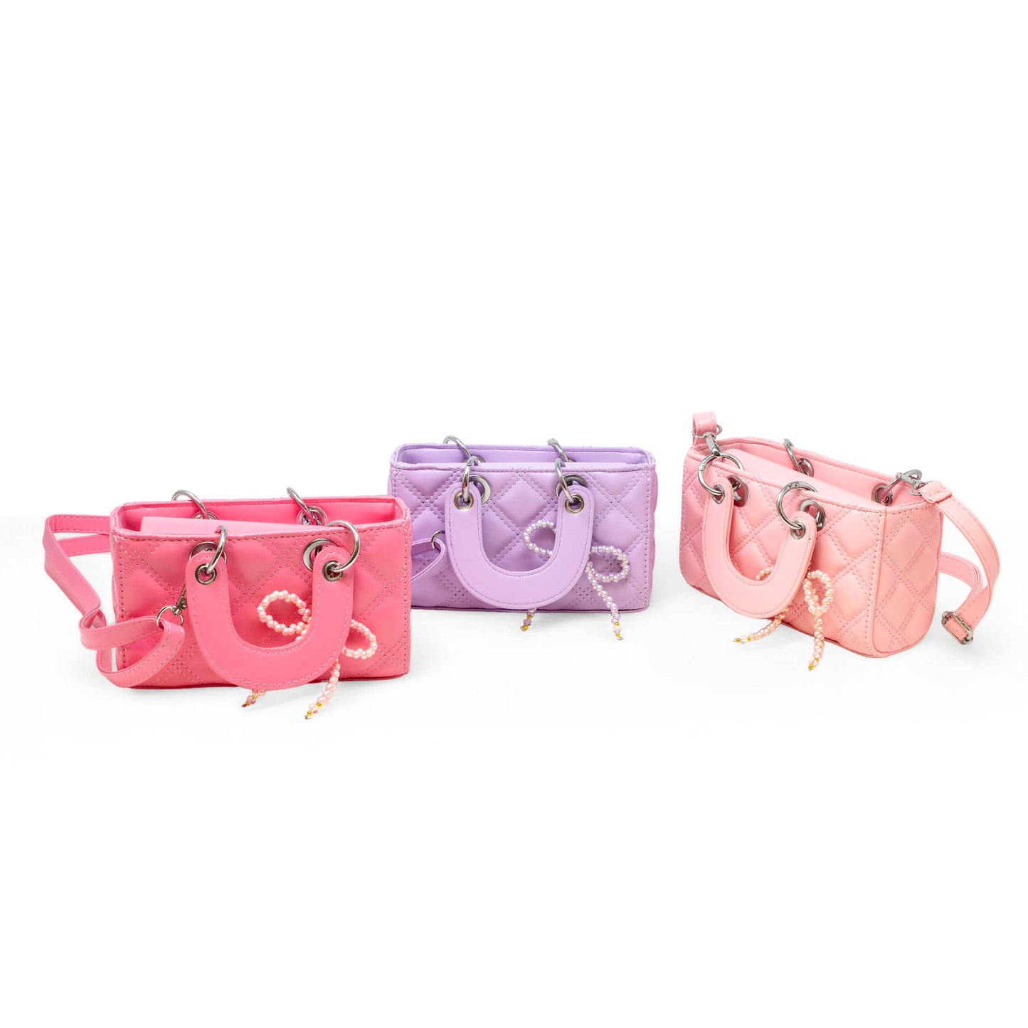 Quilted Rectangle Bow Charm Handbag