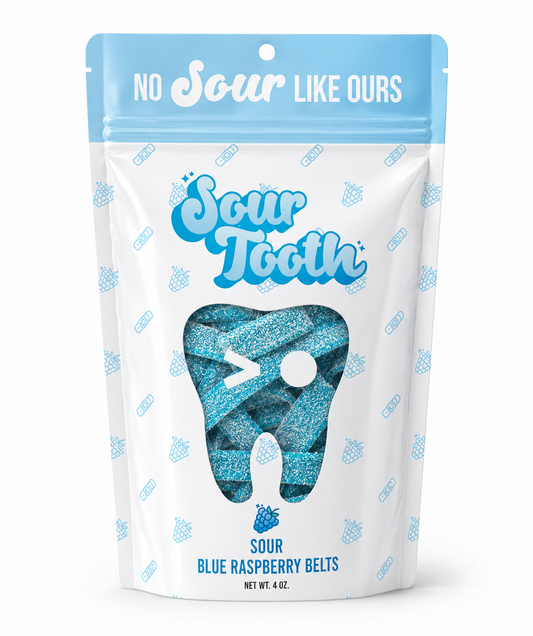 Sour Blue Raspberry Belts — 4oz, Imported from Spain