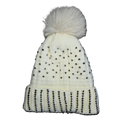 Rhinestone Knit Hat with Fleece Lining