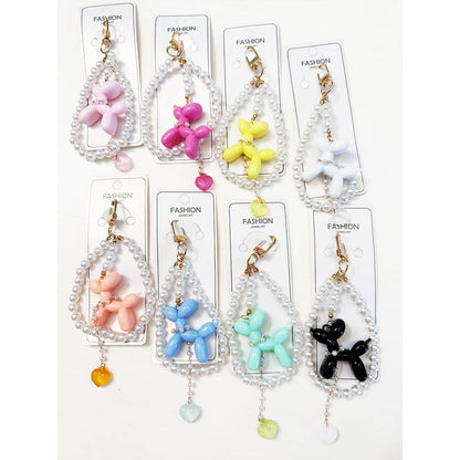 Colorful Puppy Theme Keychain with Heart Charm