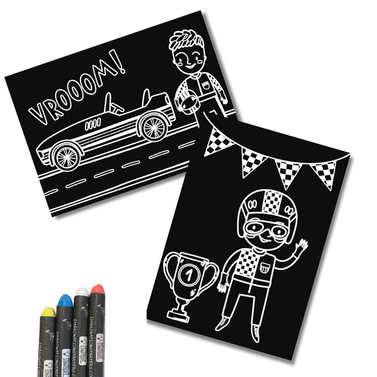 Reusable mini coloring mat set of 2 - Race Day