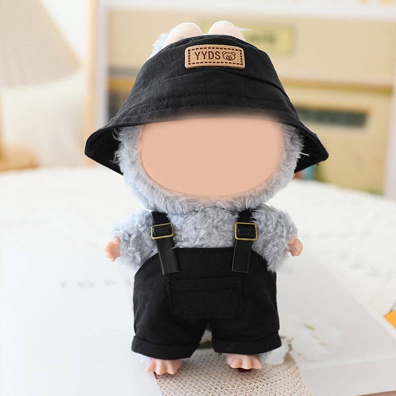 Summer Bucket hat &overalls set for labubu dolls clothes