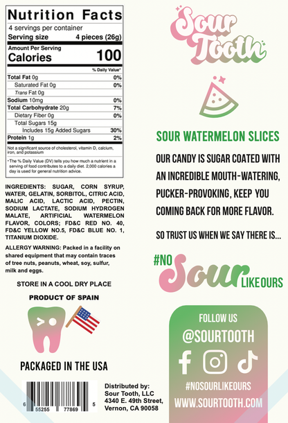 Sour Watermelon Slices — 4oz Chewy Candy, Spanish Import