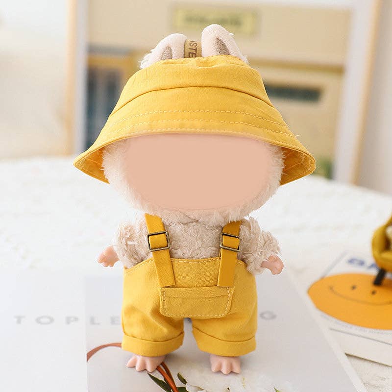 Summer Bucket hat &overalls set for labubu dolls clothes