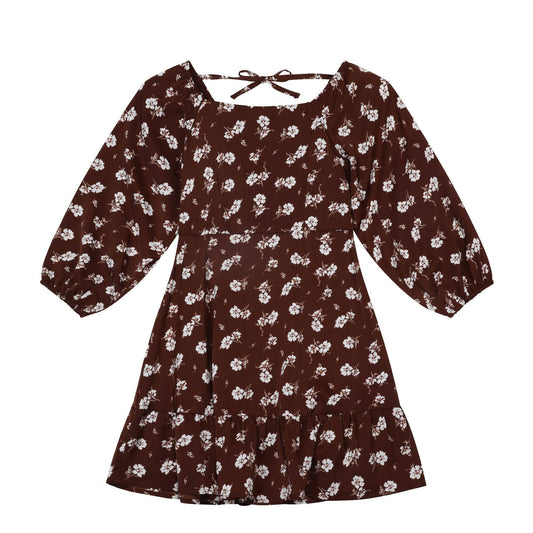 Tween Long-Sleeve FLORAL SWEETHEART DRESS