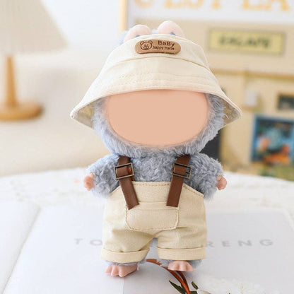 Summer Bucket hat &overalls set for labubu dolls clothes