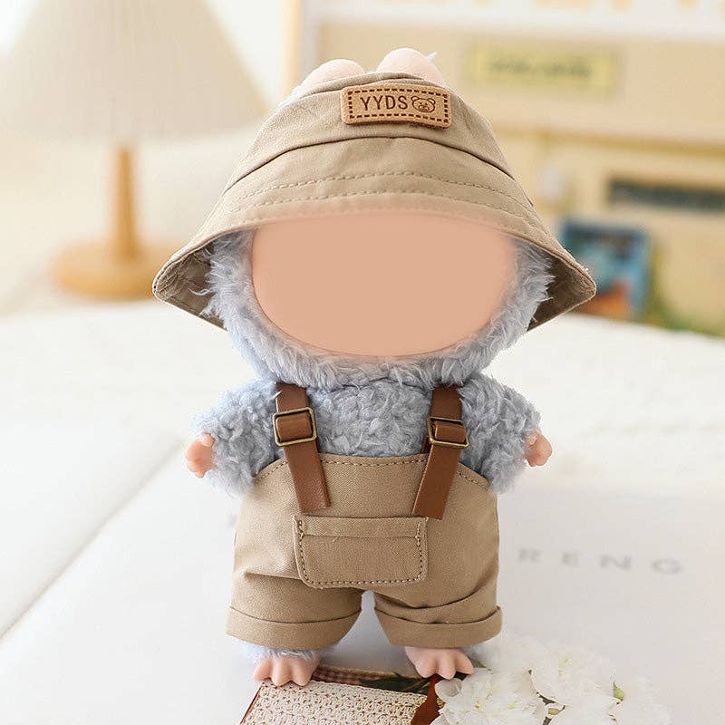 Summer Bucket hat &overalls set for labubu dolls clothes