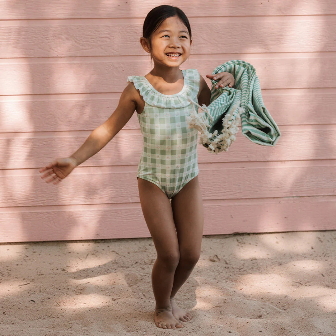 Baby Swim Flowers on Green Gingham