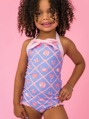 Tropical Trellis Halter One Piece Swimsuit
