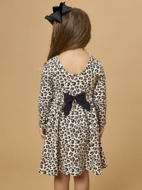 Leopard Knit Long Sleeve Twirl Dress