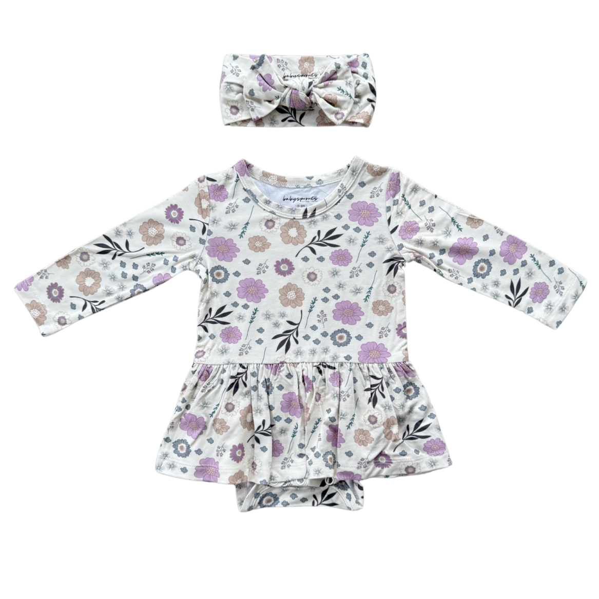 Winter Floral Bodysuit Dress Set with Bow