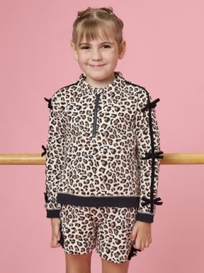 Leopard Bow Quarter Zip & Shorts Set