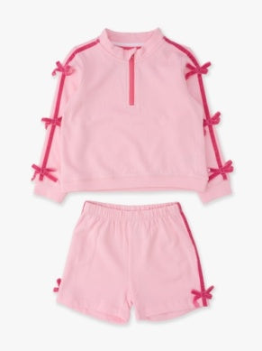 Pink Bow Quarter Zip & Shorts Set