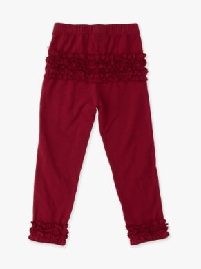 Dark Cherry Ruffle Leggings with Rear Ruffles