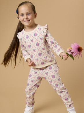 Heather Oatmeal Bouquets Flutter Sweatshirt Jogger Set