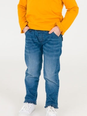 Girls Stretch Denim Ruffle Straight Jeans