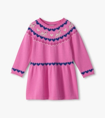 Pink Pups Flared Sweater Dress