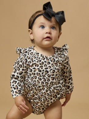 Leopard Knit LS Flutter Bubble Romper