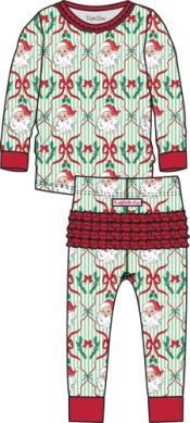 Green Stripe Dear Santa Ruffle Long Sleeve Pajama Set