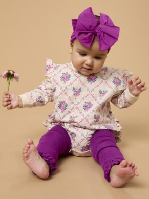 Heather Oatmeal Bouquet Sweatshirt Bubble Romper