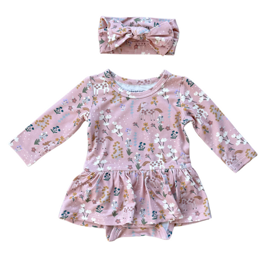 Unicorn Bodysuit Dress Set with Bow