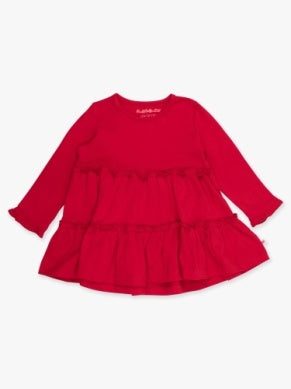 Red Knit Ruffle Tiered Tunic
