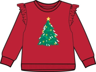 Christmas Tree Red Applique Flutter Sweatshirt