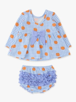 Pumpkin Patch Gingham Knit Twirl Top / Bloomer Set