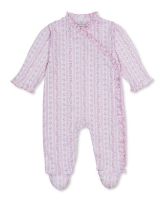 Pink Watercolor Floral Stripes Footie