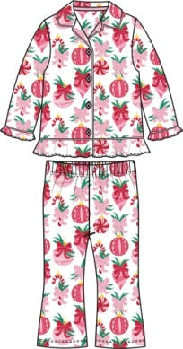 Holiday Ornament Bows Ruffle Flare Pajama Set